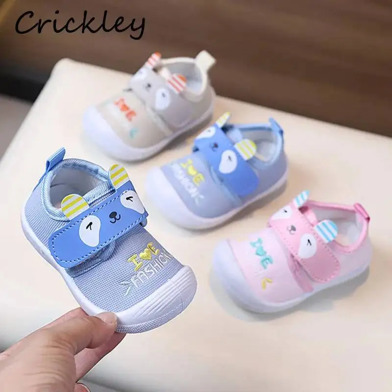 

Cartoon Bear Kids Casual Shoes Soft Bottom Baby Boys Girls Sneakers Breathable Hook Loop Children First Walk Shoes With Sound