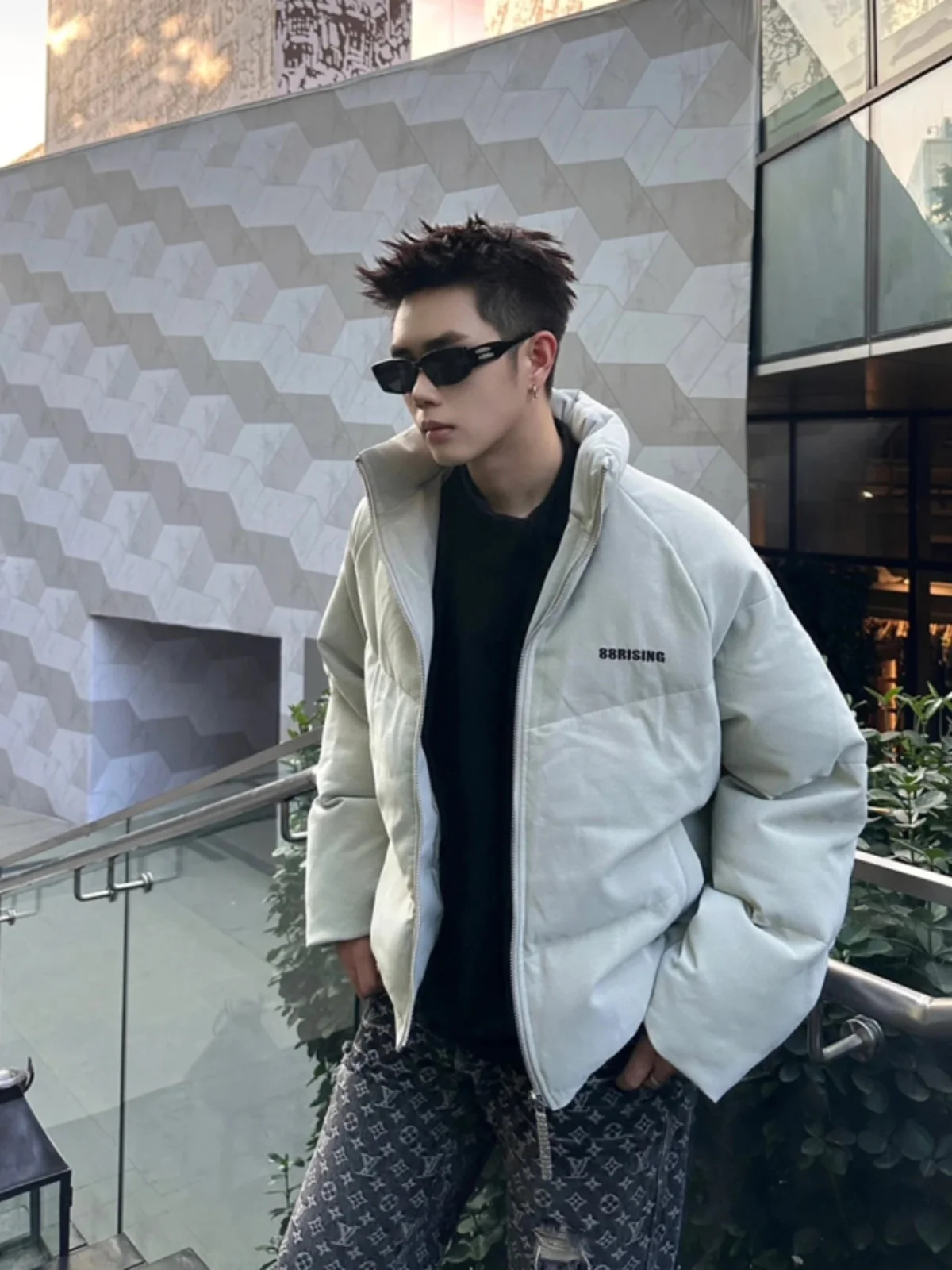 

Warmth Men's Cotton Jaet American Sle Stand Collar Oversize Outerwear Youthful Trendy Thiened Polyester Fiber