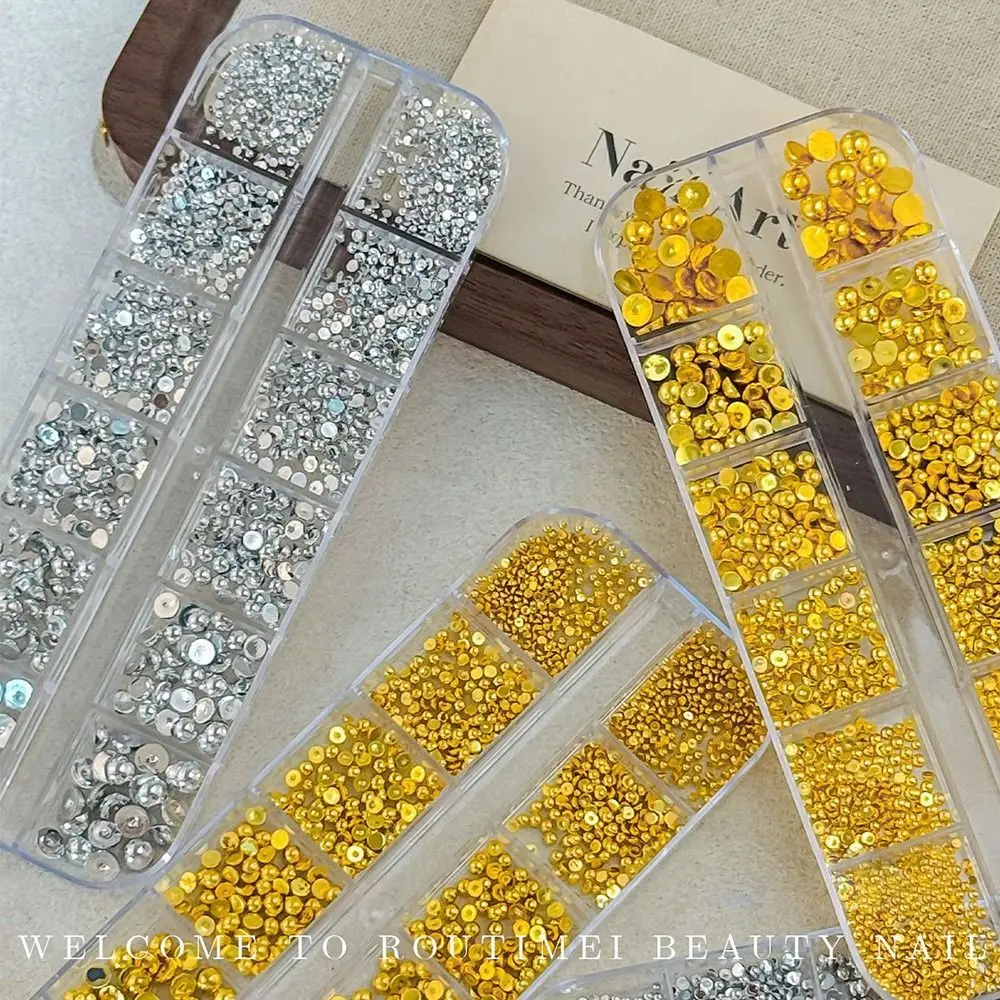 Gold Silver 3D Half Round Pearls Nail Charms Flatback Mixed-Sizes Nail Ornaments Caviar Beads Nail Art Decoration