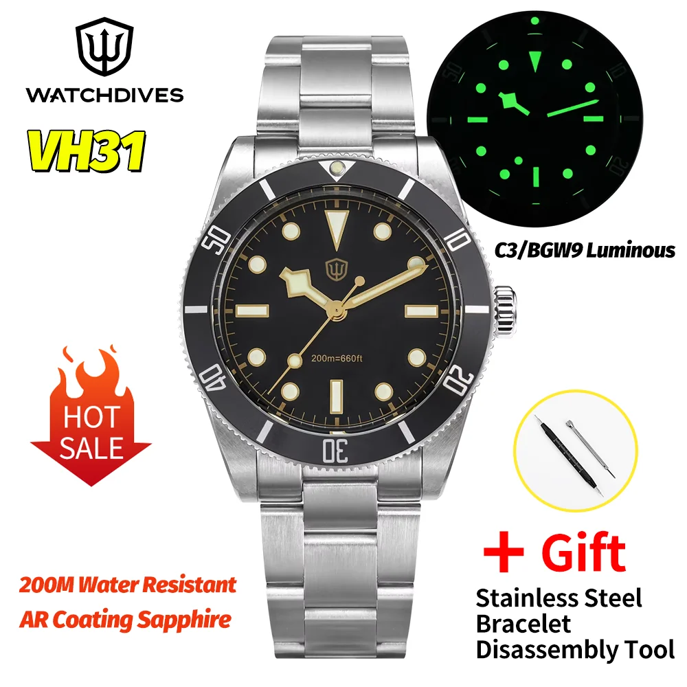 Watchdives WD7922 Vintage Quartz Watches Vh31 Sweep Movement AR Sapphire Luminous 200M Waterproof 37Mm Mens Luxury Wrist Watch