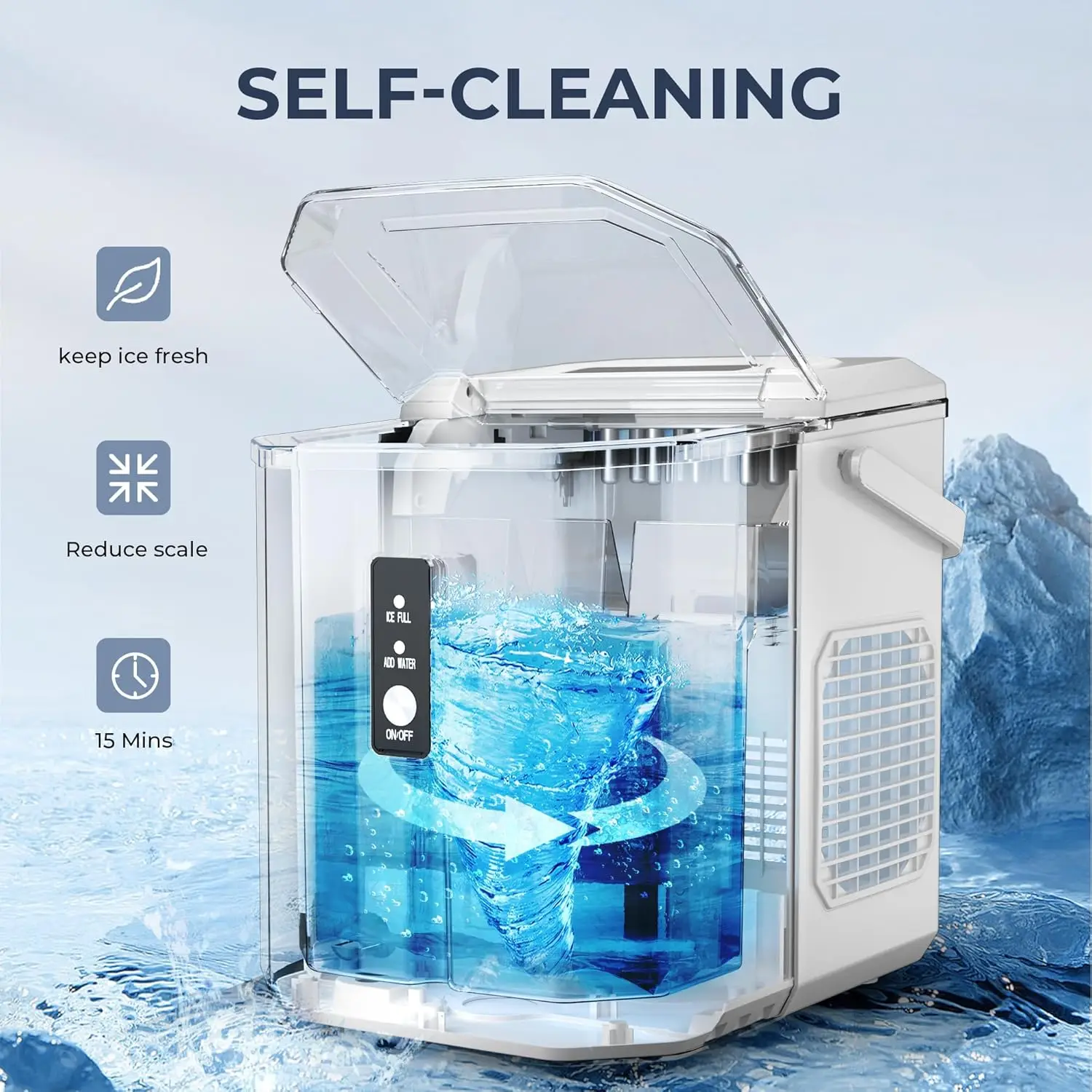 Ice Makers Countertop - 9 Cubes in 6 Mins, 26lbs/Day Portable Maker with Carry Handle Self-Cleaning Maker with Ice Scoop