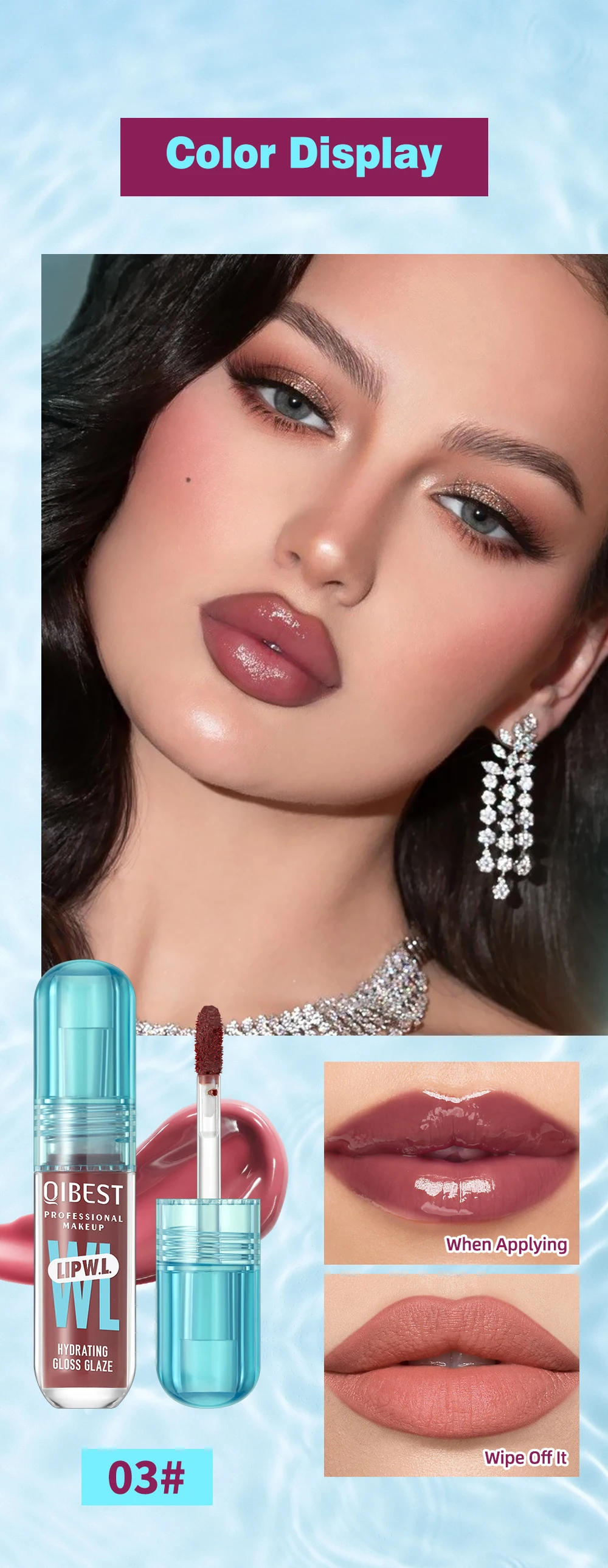QIBEST Kristall-Lipgloss Spiegel-Wasser-Effekt Lip Glaze Langanhaltender Feuchtigkeitsspendender Lippenbalsam Aufpolsternder Gloss-Öl Hydratisierendes Make-up Lip Tint – Detail 7