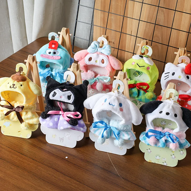 8cm Sanrio Cinnamoroll Hello Kitty Cartoon Doll Cape Clothes Anime Kuromi Pochacco Cute Pendant Keychain Kids Accessories Gift