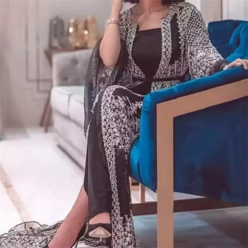 2 قطعة/المجموعة المرأة مساء اللباس أنيقة لامعة برونزية حزب اللباس مجموعة مع شبكة سترة فستان طويل شال مجموعة لعيد ميلاد