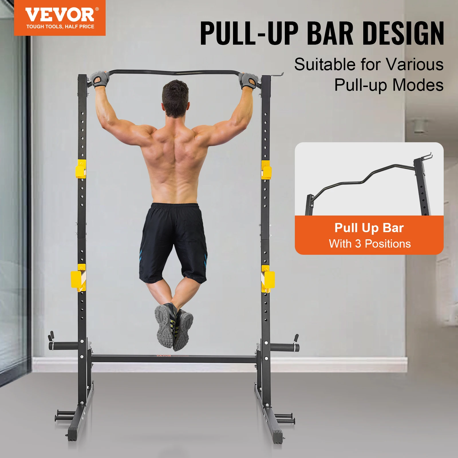 VEVOR Squat Stand Power Rack Multi-Functional Power Rack with Pull up Bar Hook and Weight Plate Storage Attachment 