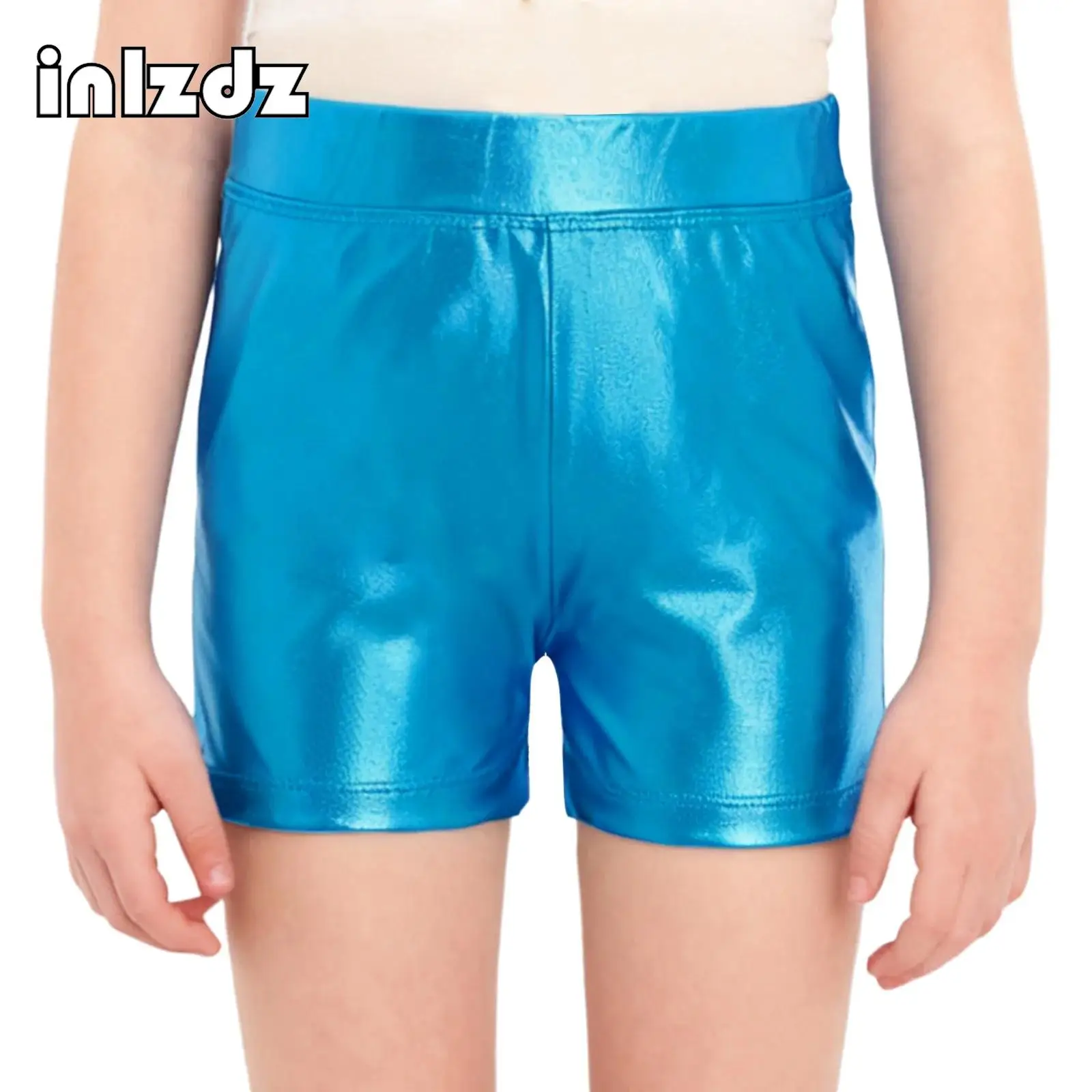 

Kids Girls Hip-hop Jazz Dance Metallic Shorts Elastic Waistband Shiny Dance Hot Pants for Training Stage Performance Competition