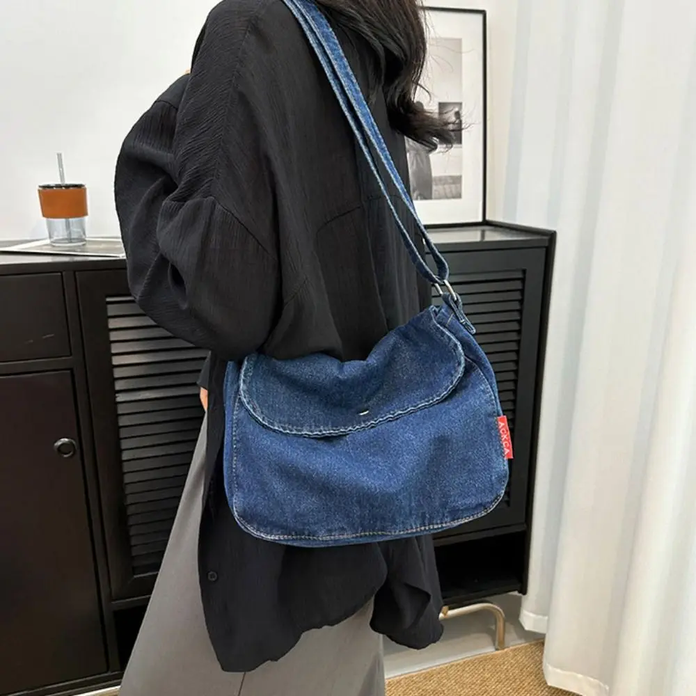 

Повседневная джинсовая холщовая сумка Y2K, большая вместительная сумка для покупок, винтажная сумка в уличном стиле, однотонная однотонная сумка через плечо, уличная сумка