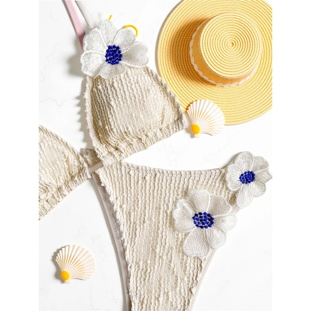 S - XL 3D-Blumen-Neckholder-Bikini, Damen-Badebekleidung, zweiteiliger Bikini-Set, Badeanzug mit Ausschnitten, Badeanzug, Schwimmanzug V7945 – Detail 10