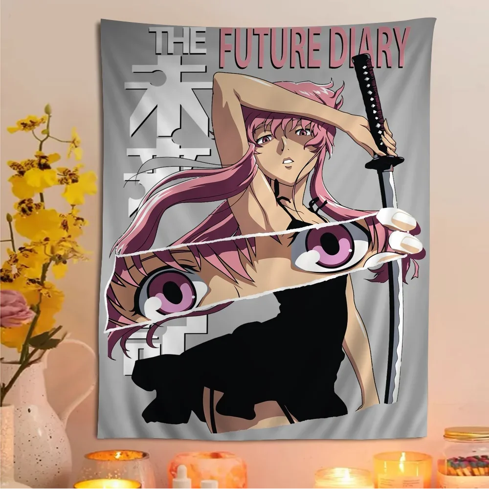 Trendy Anime Future Diaries Posters Mirai Nikki Colorful Tapestry Wall Hanging Flower Wall Carpets Dorm Decor Japanese Tapestry