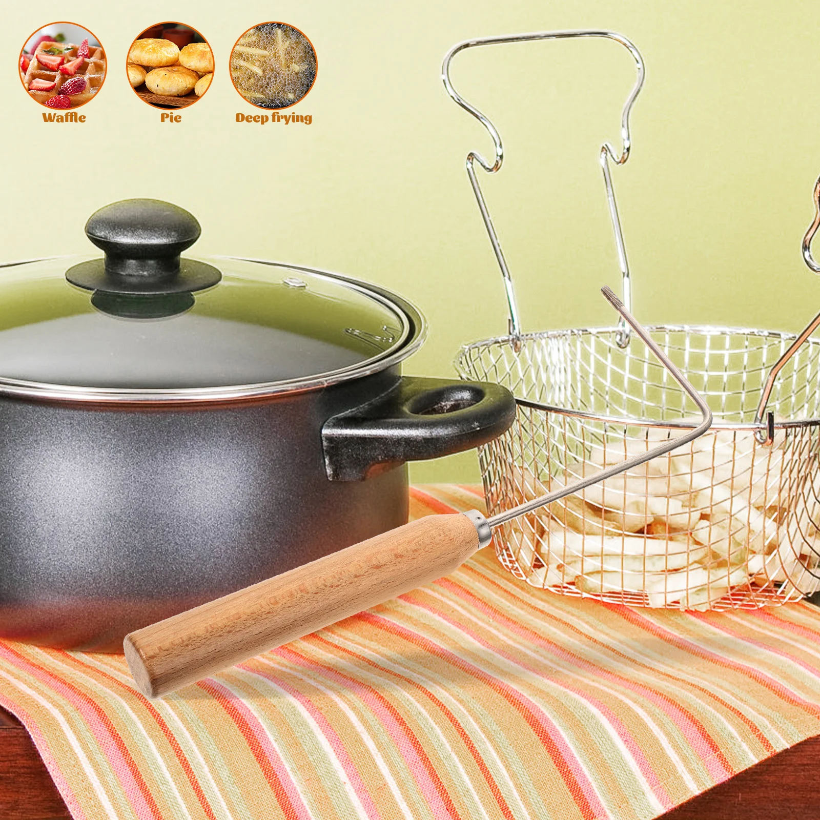 

Kitchen Frying Mold Handle Heat Resistant Wooden Grip for Oil Frying Dough Snacks DIY Waffle Cookie Baking Essential Gadget