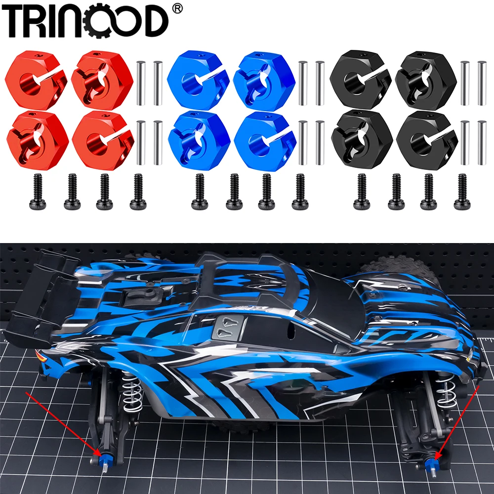 TRINOOD 4Pcs Alu Alloy Wheel Hex Adapters for T-raxxas 1/10 Rustler Slash Stampede Ford RC Crawler Car Upgrade Parts