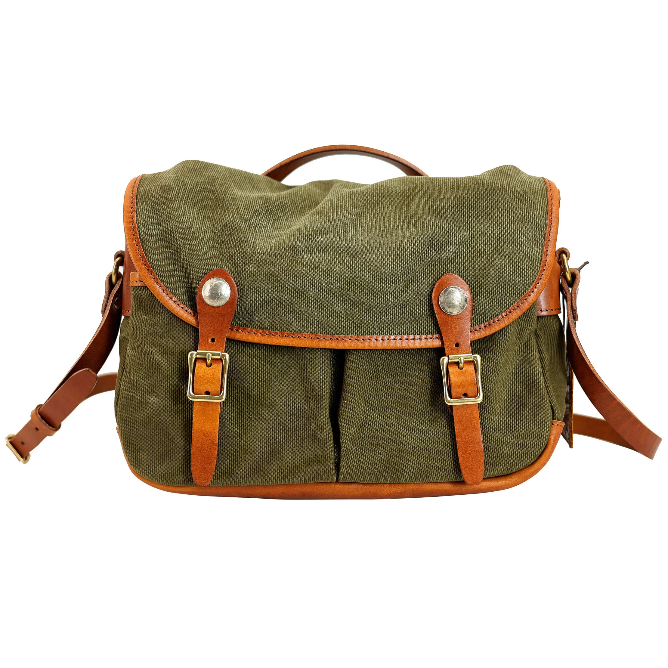 Fashion vintage handmade high quality canvas first layer leather men's messenger bag outdoor travel luxury tablets shoulder bag