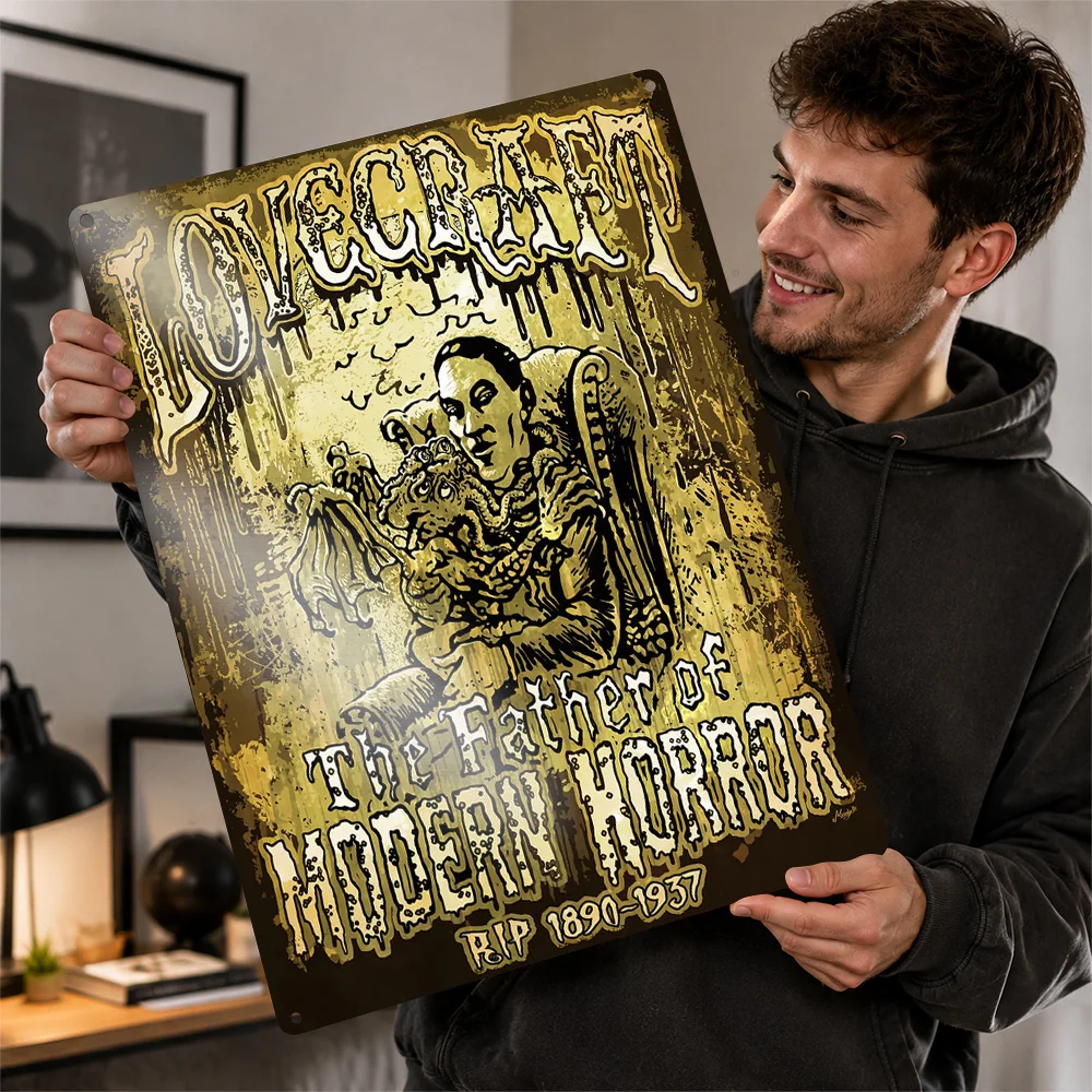 H. P. Lovecraft Father Of Cosmic Horror Textured Poster Personalized Metal Tin Sign Author Portrait Wall Art Ideal For Studies