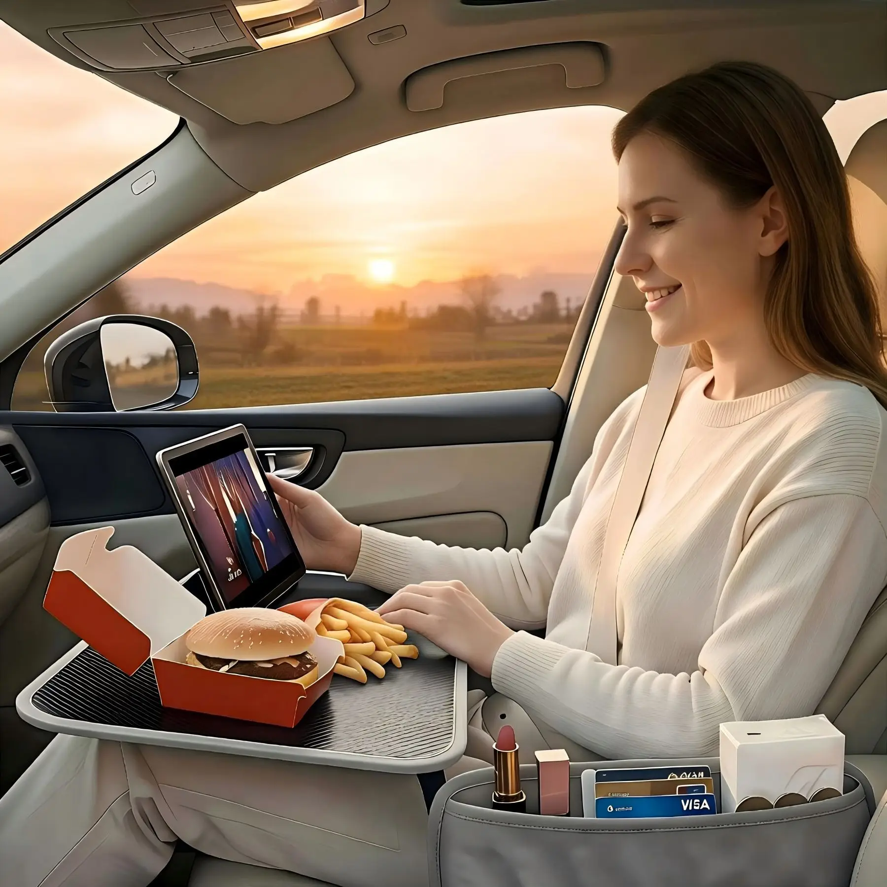 Car small table board, knee table multi-functional car dining table, notebook computer table, seat gap storage box