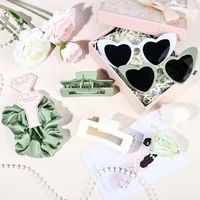 1/5/8 Sets Bridal Party Favors Heart Sunglasses Satin Hair Ties Claw Clips Set for Bridesmaids Wedding Grey 4