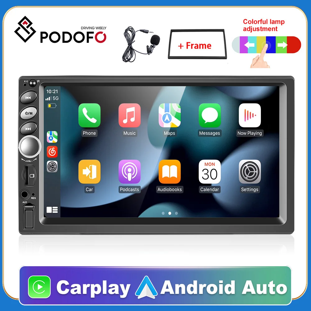 

Podofo 2din автомобильный стерео радио 7 "Carplay Универсальный сенсорный экран Bluetooth FM мультимедийный плеер Поддержка TF/USB заднего вида