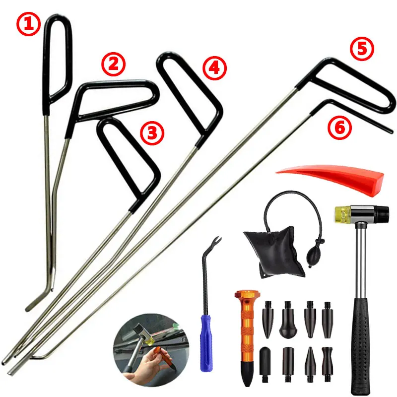 Crowbar Rods Dent Removal Kit Car Paintless Dent Repair Rods Set Body Repair Hammer Set For Hail Damage/Car Dents/Minor Dents