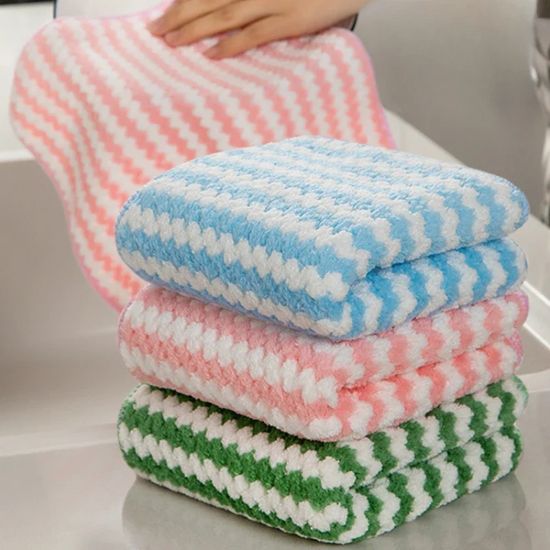 1PCS Wave Dishwashing Cleaning Cloths Velvet Scouring Pad Housework Cleaning Degreased Towel Strong Water Uptake Cleaning Tools