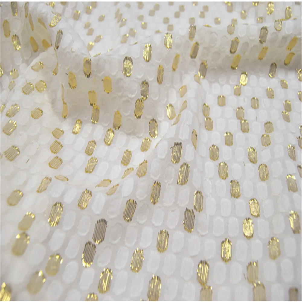 Summer Soft Breathable Qualified Silk Jacquard Metallic Fabric Lurex White Fashion Dot for Apparel Suit Kimono Shirt