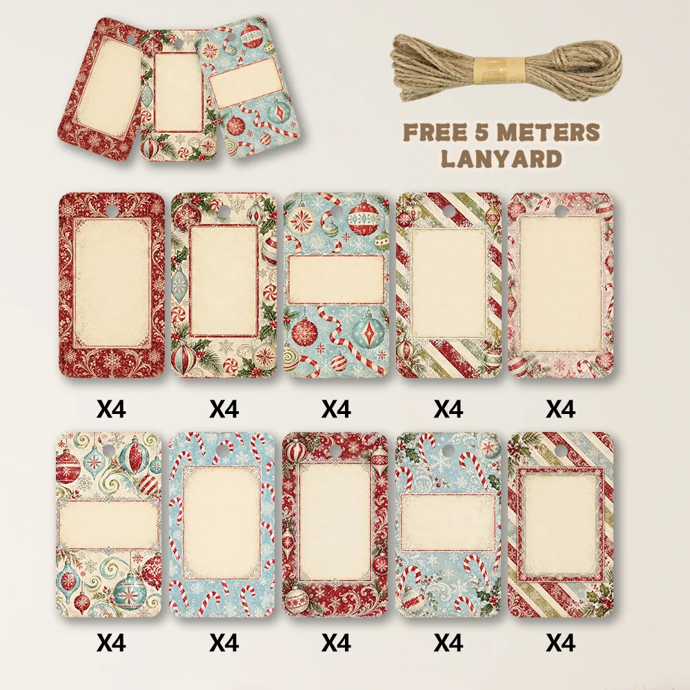 40pcs, Gift Tags, Retro Blank Writing Christmas, Hanging Paper Labels for Gift Wrapping, Holiday Party Decor with String