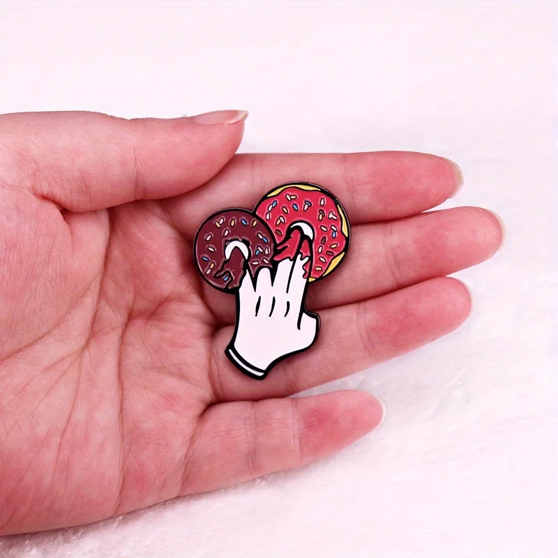 Chic Donut & Finger Art Enamel Pin - Punk/Minimalist Style Alloy Brooch for Hats, Backpacks