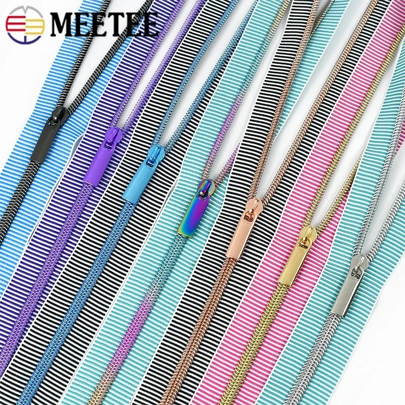 1/2/3M Meetee 5# Nylon Zipper Tapes Plastic Zips Long Chain Zippers with Zip Sliders Puller for Sewing Bags Clothes Accessories