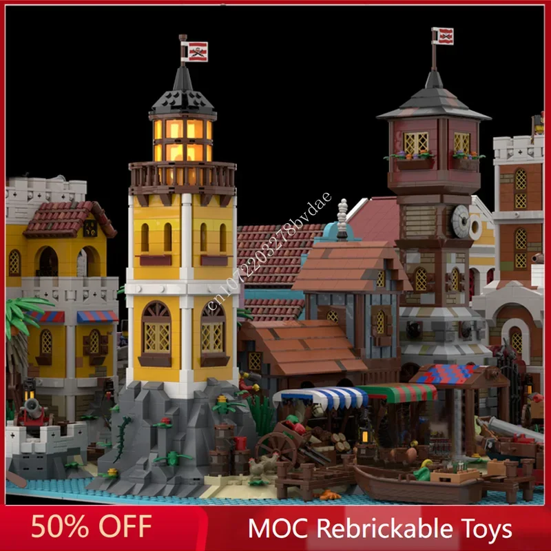 20747PCS MOC Ultimate Pirates World View The Edgewater Castle Building Blocks Model DIY Creative ideas Retro Toy Birthday Gifts