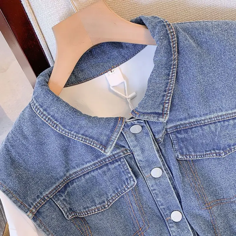 Spring Autumn Casual Denim Patchwork Shirt Women\'s Clothing Commute Turn-down Collar Stylish Sashes Basic Single-breasted Blouse