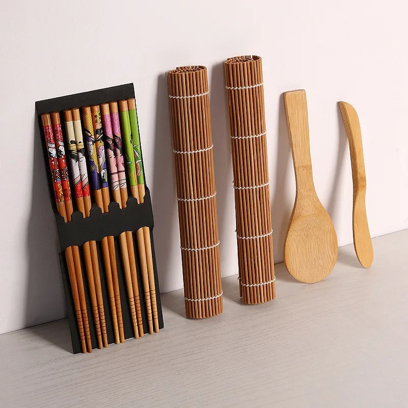 9Pcs/Set DIY Bamboo Sushi Maker Set with Chopsticks Spoon Rice Sushi Making Kits Roll Nori Sushi Cooking Tools Bento Accessories