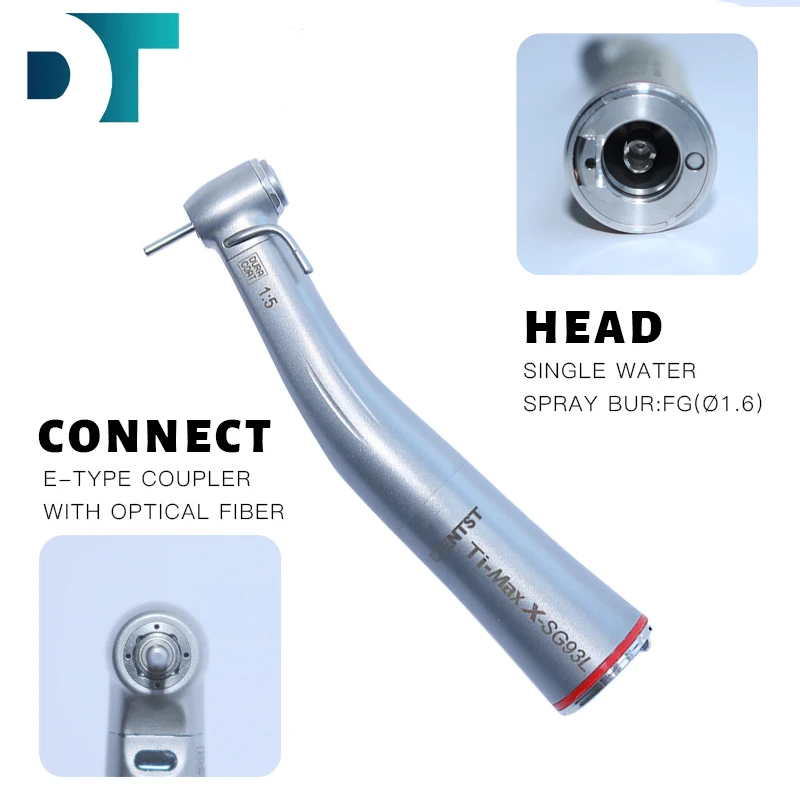 Fiber Optic Handpiece Contra Angle X-SG93L Push Button 1:5 Increase Speed Handpiece E-type Connection Red Ring