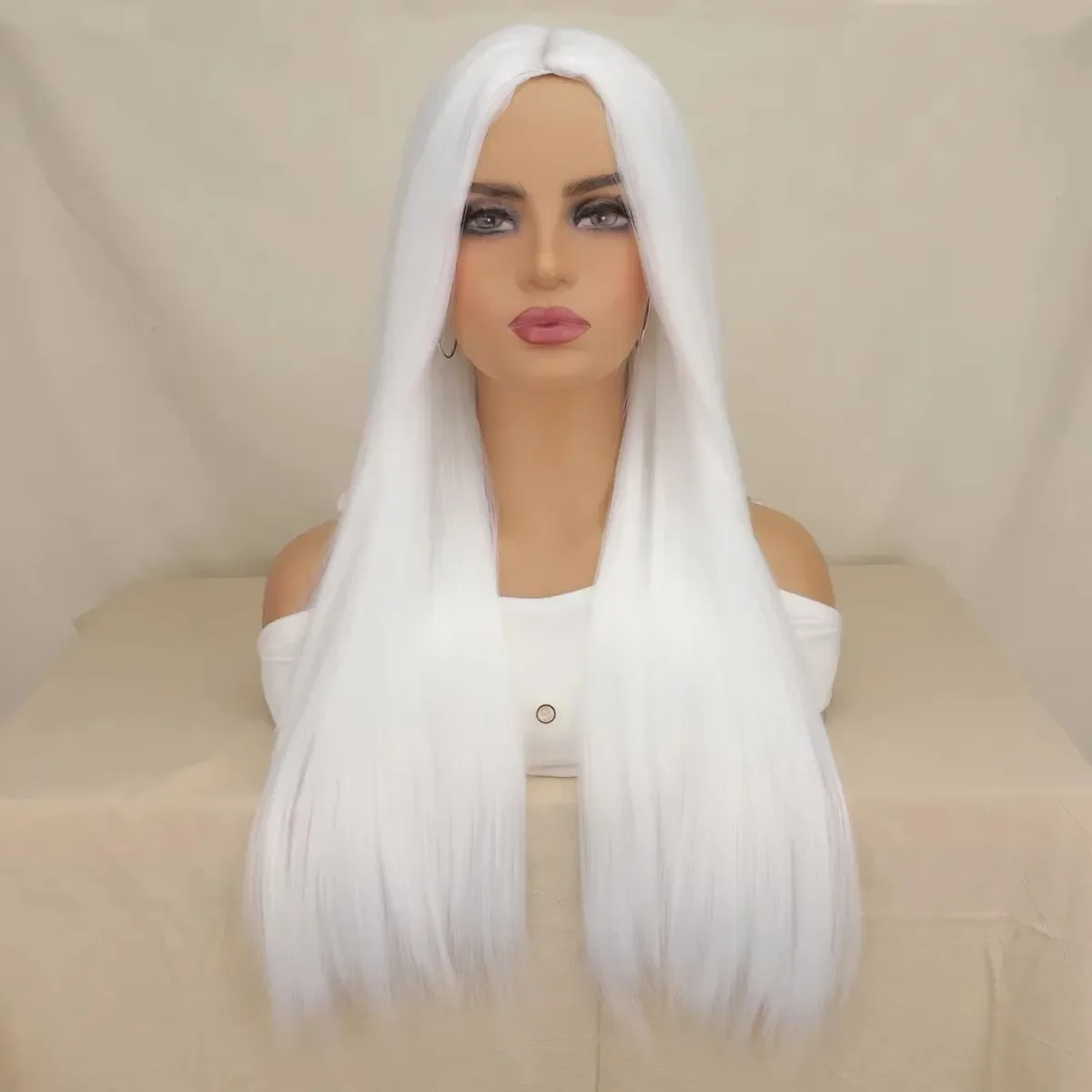WHIMSICAL W Long Straight Cosplay Wigs for Women White Womans Color Middlepart Synthetic Hairs Straight Natural Party