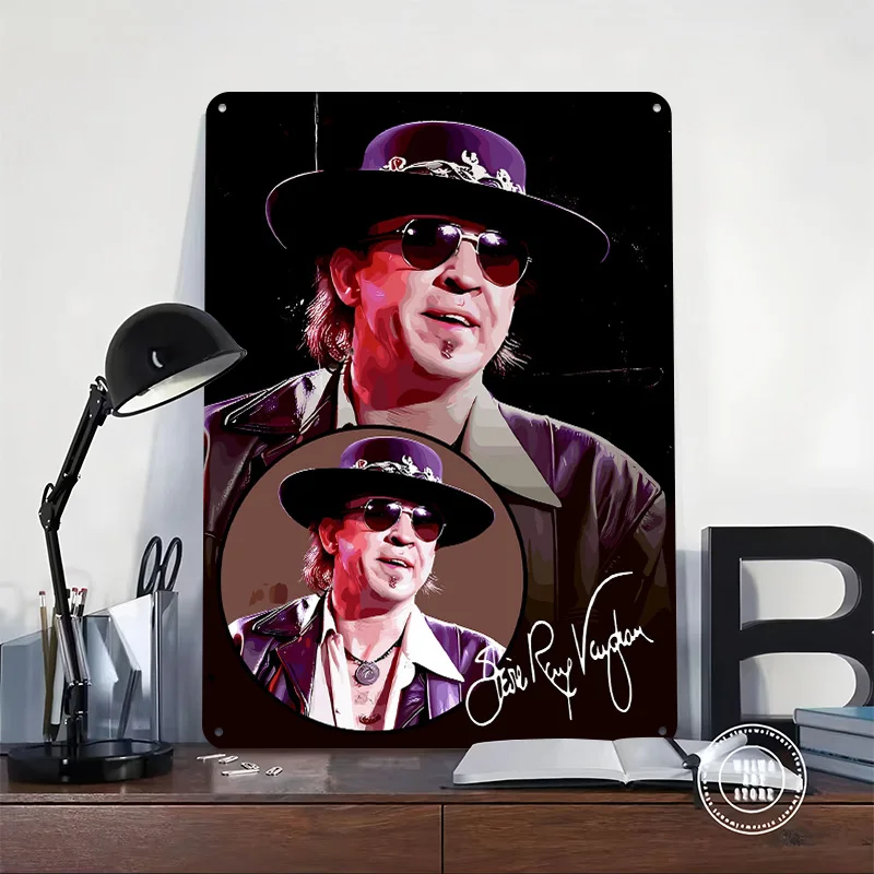 Stevie Ray Vaughan Portrait Illustration 3D Texture Printed Poster Custom Vintage Metal Tin Plate Sign for Wall Art Wand Deko