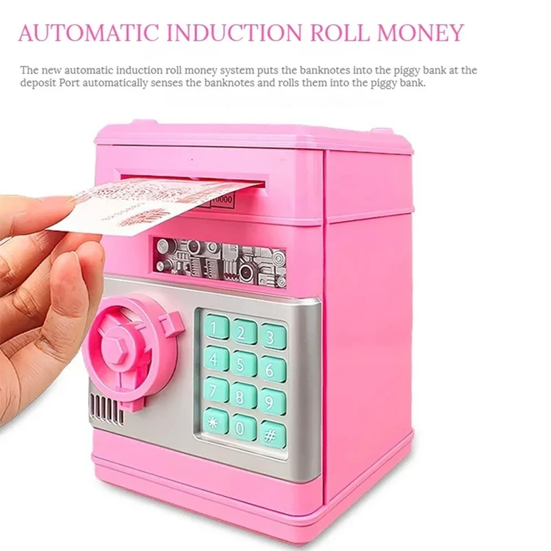 Electronic Piggy Bank Automatic Mini Security Coin Cash Savings Box Password Key Lock Bank ATM Gift For Children