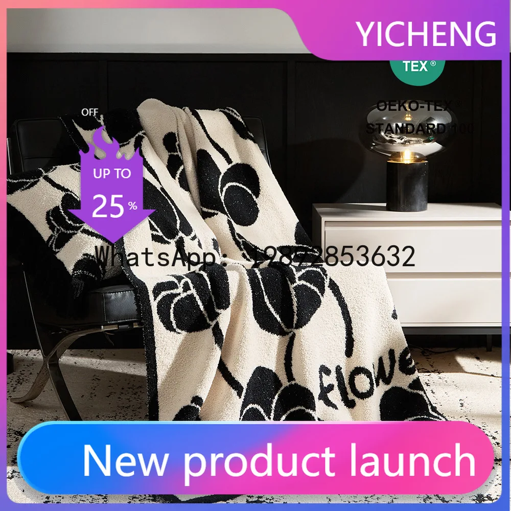 SLT light luxury flower half-edge velvet knitted blanket, winter office lunch break blanket sofa towel home soft decoration