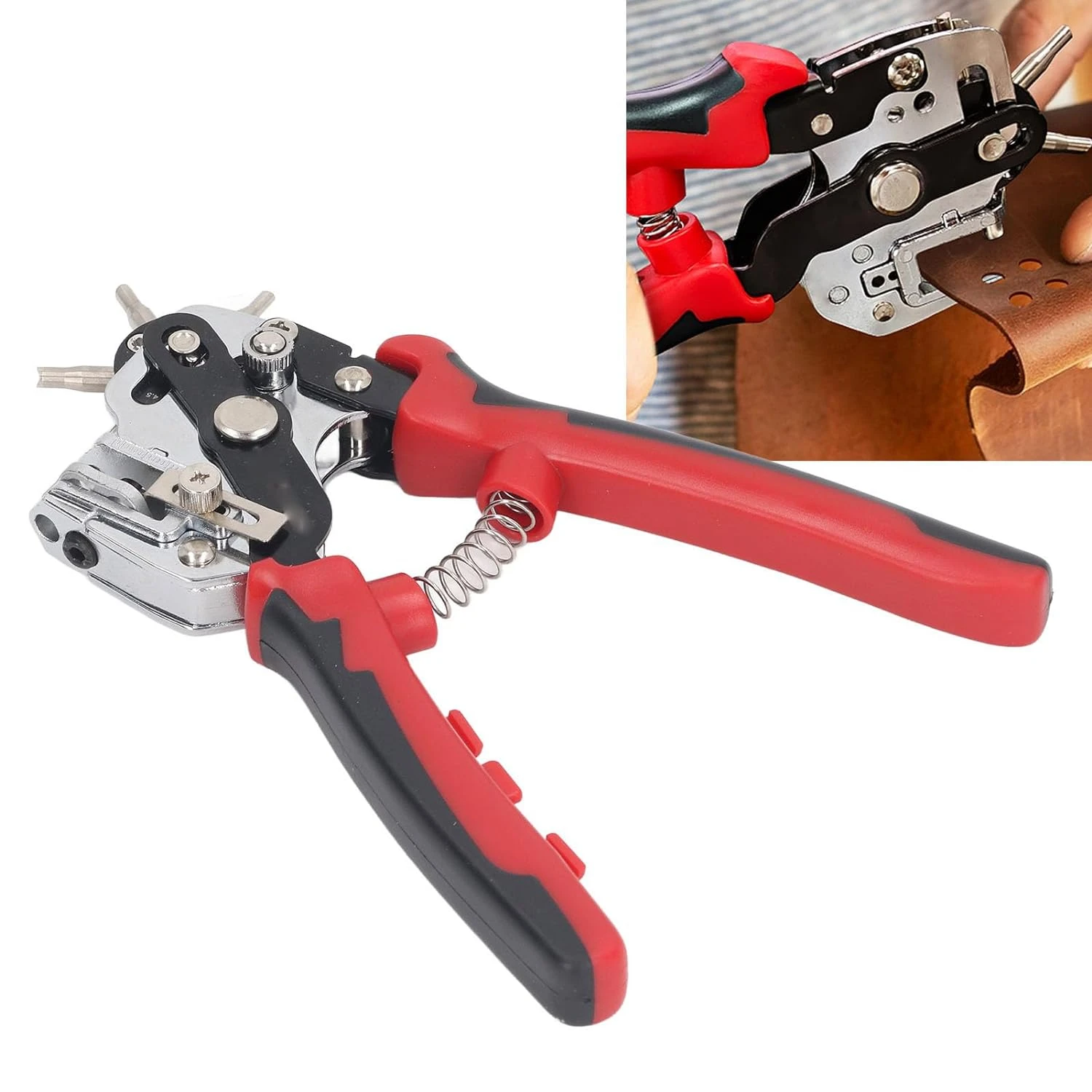 

Adjustable, Durable Manual Leather Hole Puncher Tool with Precision Margin Adjustment Feature - Multi-Functional with 6 Hole Siz