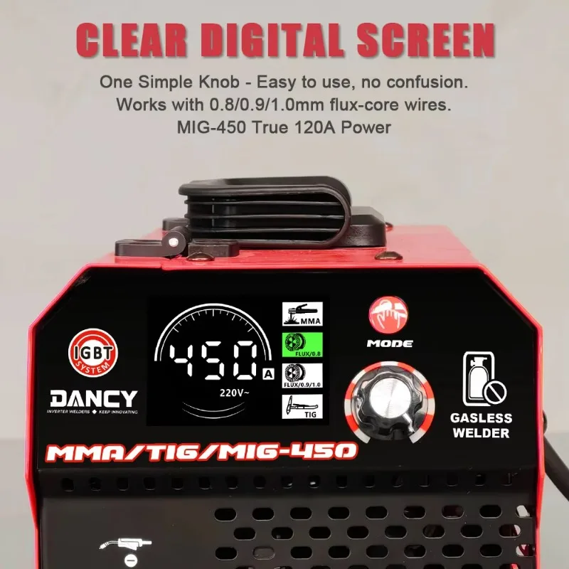 

Portable MIG-452 Gasless MIG Welder 3-in-1 Synergic FLUX/MMA/TIG No-Gas Mig Welding Machine