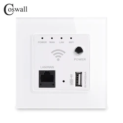 COSWALL C1 Series Glass Panel White 86*86mm 300M Wireless AP Router USB Charging Port 5V 1000mA Output Wall WIFI Routeur Socket