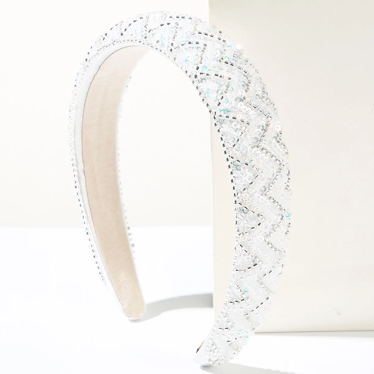 Korean Luxury Handmade Beaded Sequin Hair Band With Wave Shaped Temperament, Pressure Hair Band, Versatile Face Washing Headband