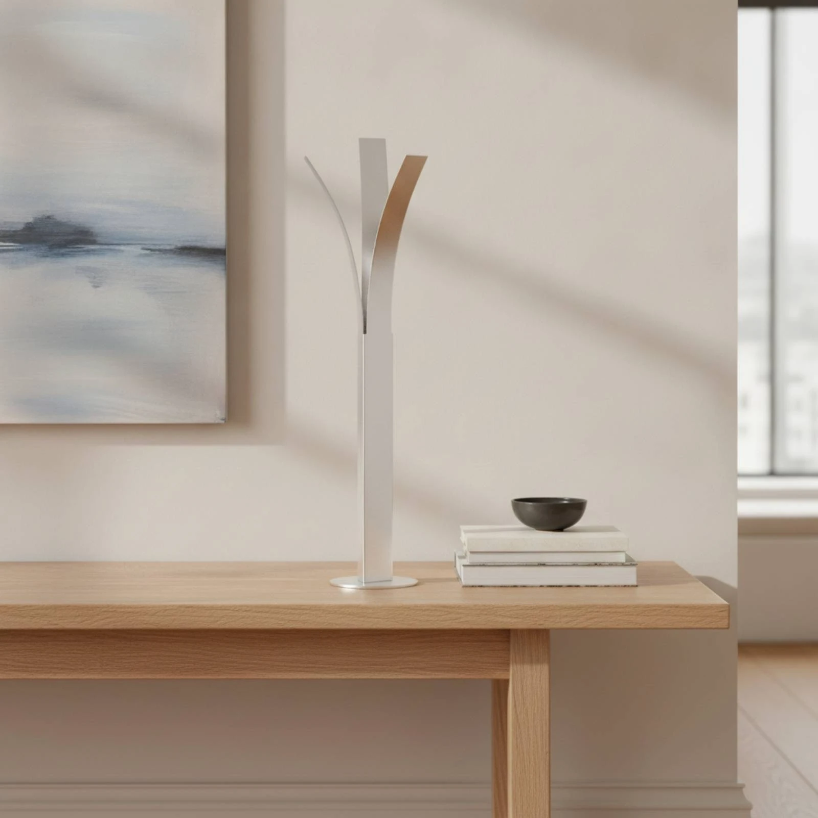 Metal Vase with Circular Base Minimalist Sculptural Vase Tabletop Flower Holder Modern Sleek for Minimalists, Entryway Table