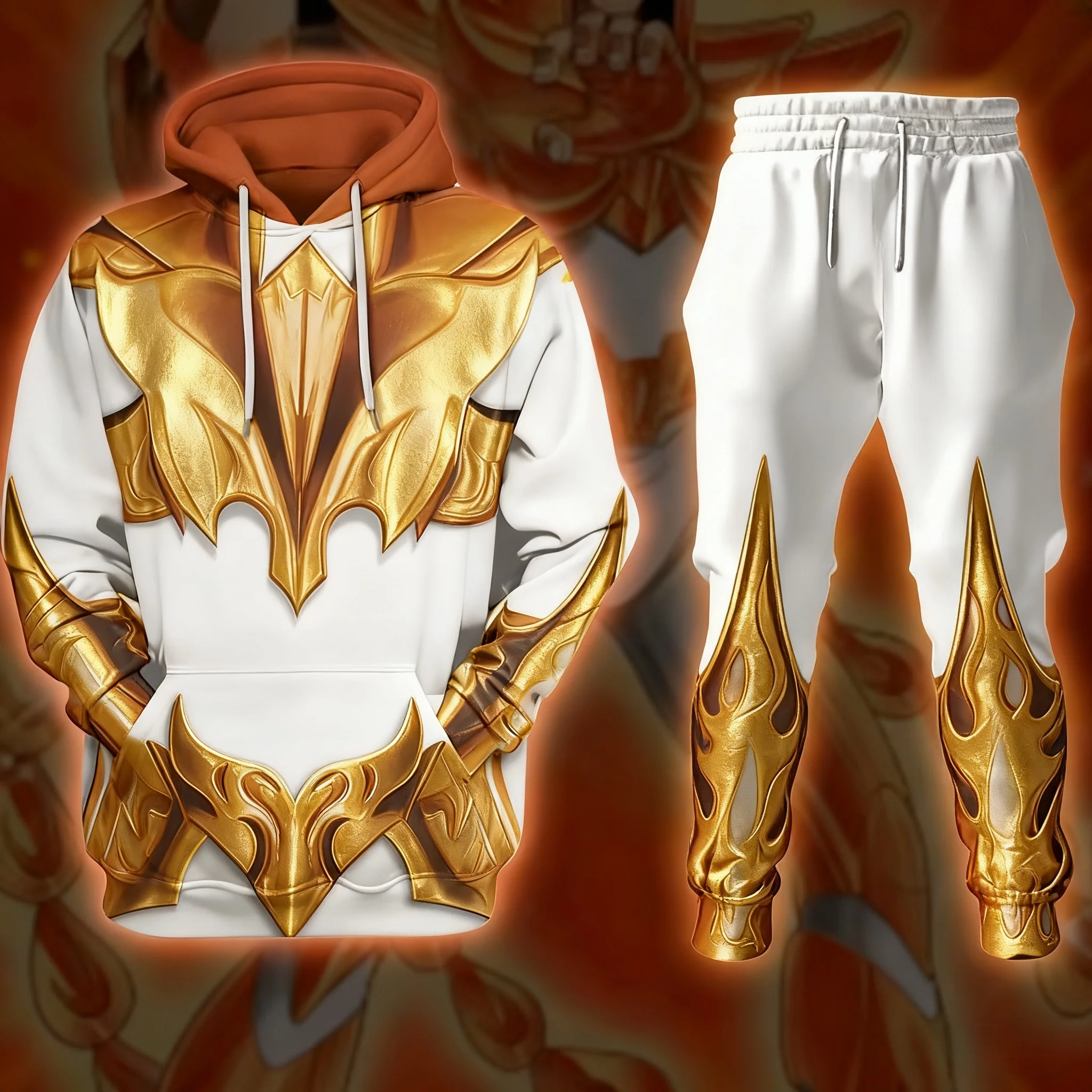 

Popular Saint Seiya Leo Aiolia Cosplay Hoodies Pants Suit 3D Pegasus Print Anime Sweatshirt 2pcs Set Men Sports jogging Set