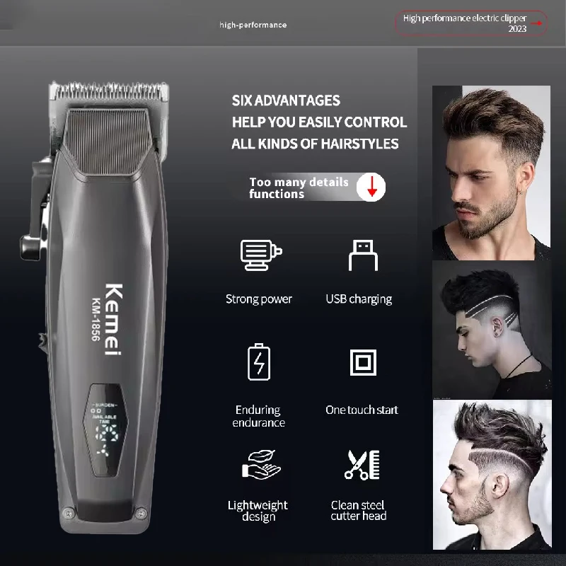 Kemei Professional Hair Clipper Cordless Hair Beard Trimmer For Men Electric Rechargeable Adjustable Lithium Haitcut Machine Kit