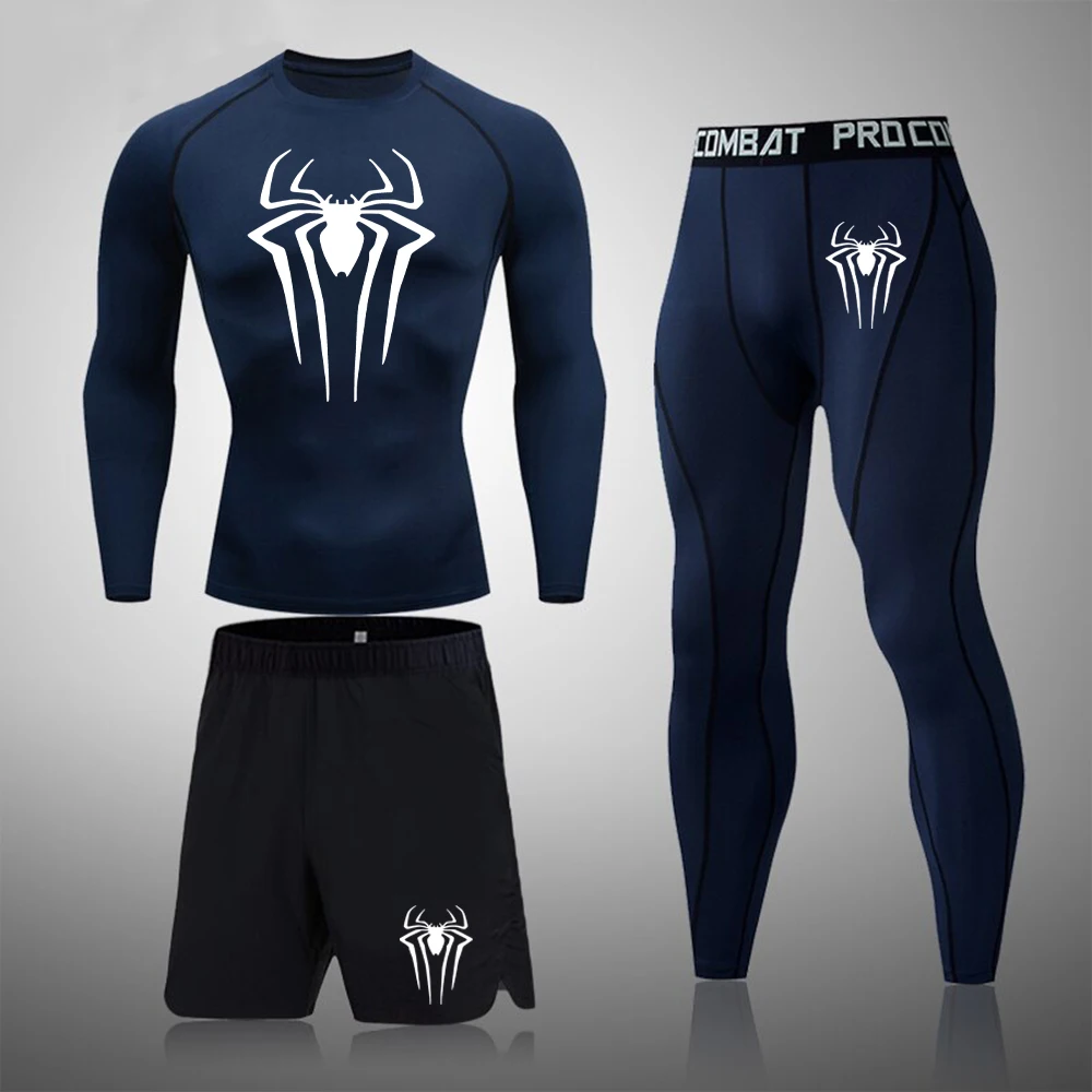 Conjunto de Rash Guard de Compressão de Secagem Rápida Masculina, Top de Ginásio Longo, Manga Curta, Calções Esportivos