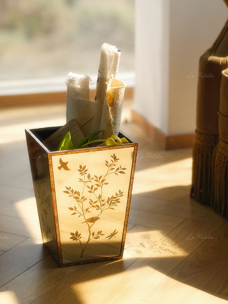 

Vintage Tree and Bird Printed Mirror Holder Storage Bin Waste Basket Flower Vase Photograph Props Decorative Tabletop