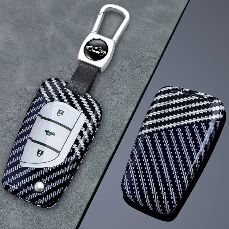 2 3 4 Button For Toyota 4Runner Avalon C-HR Camry Corolla Fortuner Highlander Levin Carbon Fiber Car Key Fob Case Cover Keychain