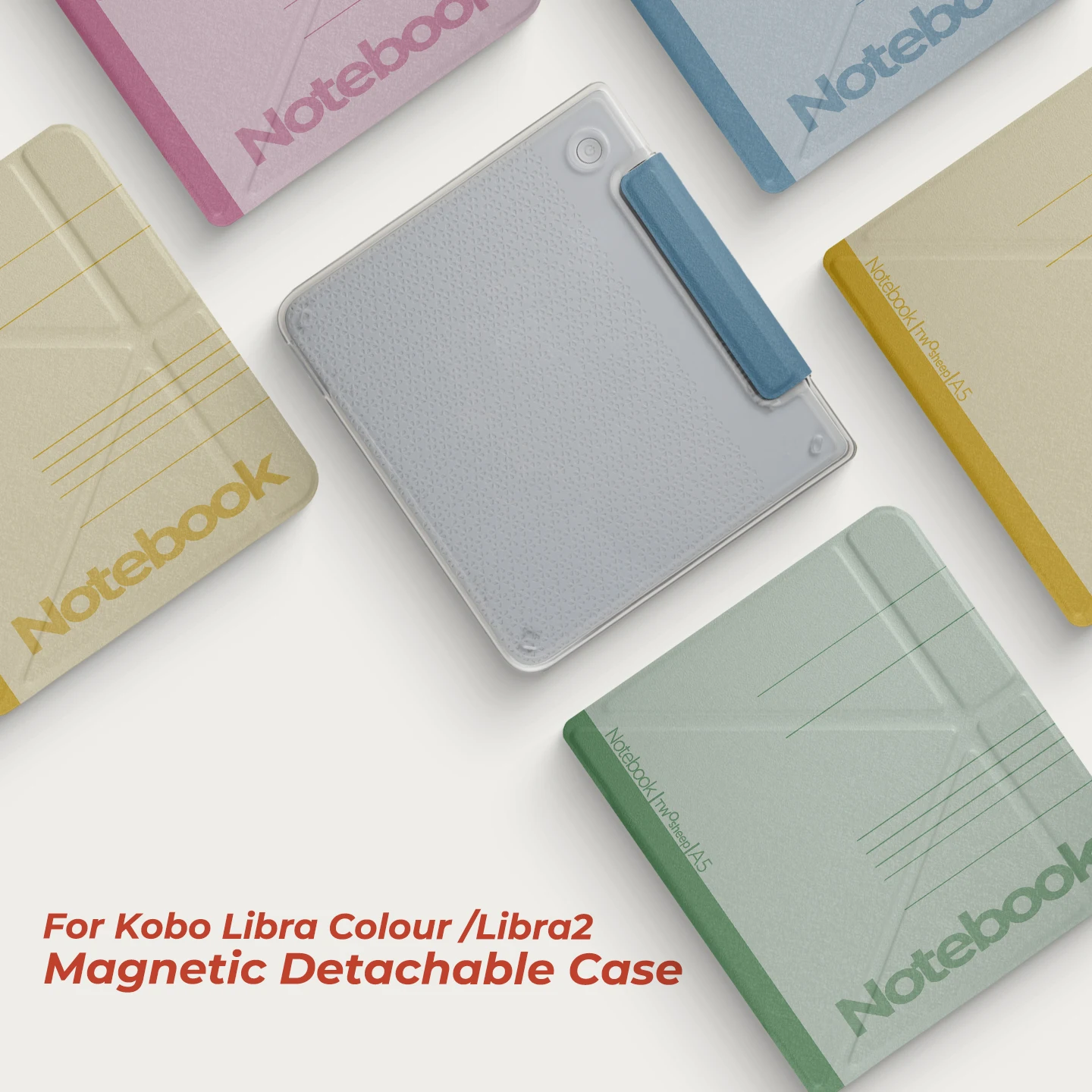 Twosheep 2 in 1 Magnetic Detachable Case for Kobo Libra Colour Kobo Libra2 7 Inch Transparent Back Shell Campus Notebook