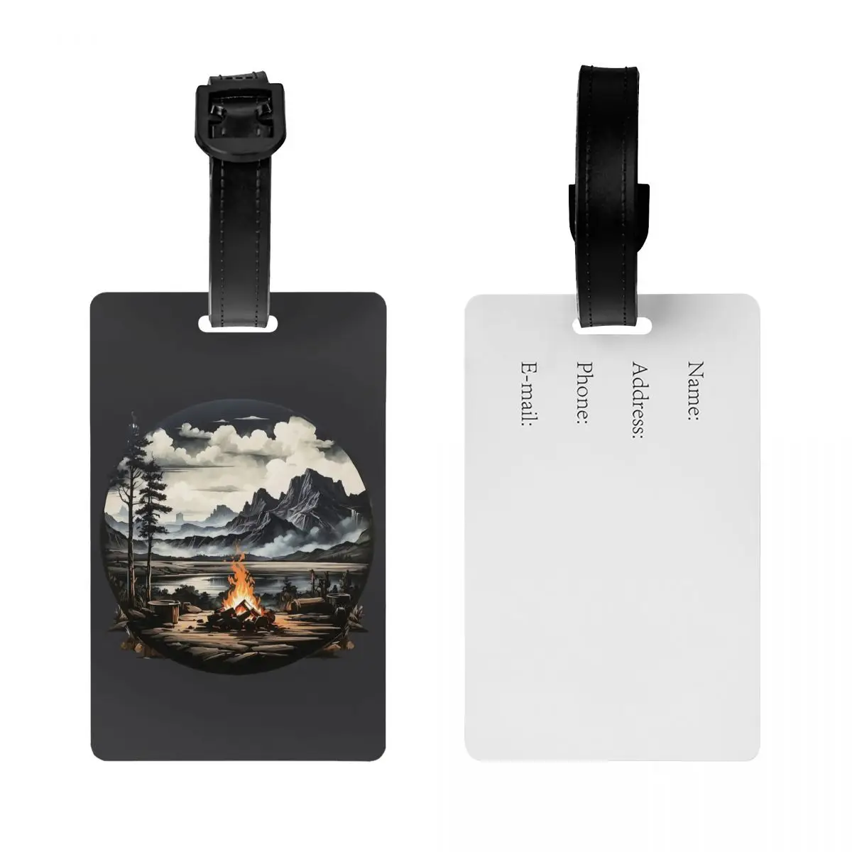 Custom Mountain Campers Adventure Camping Luggage Tags for Travel Suitcase Privacy Cover Name ID Card