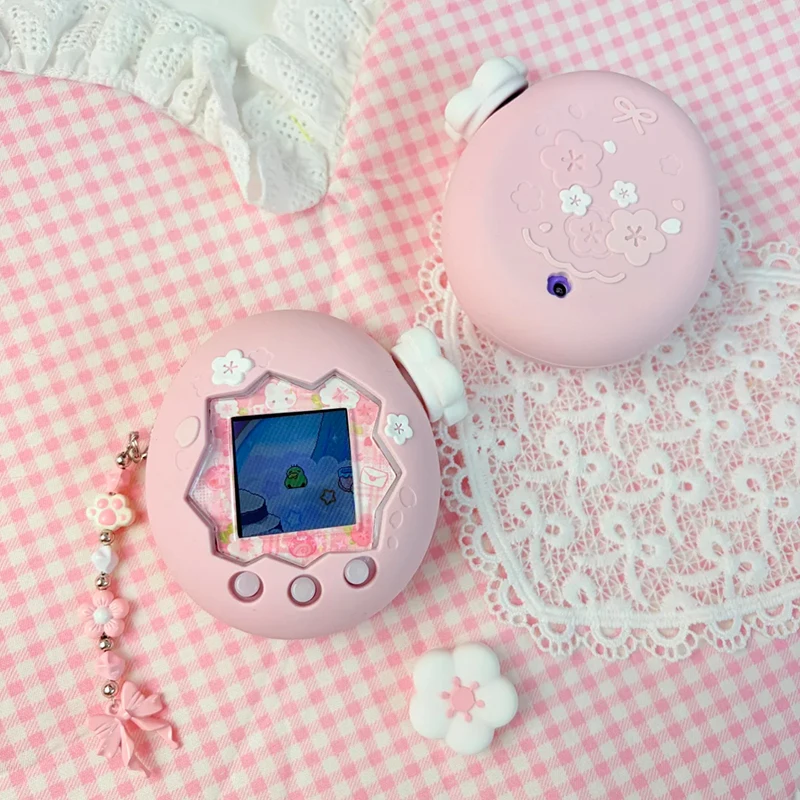 

Pink Sakura Silicone Cover For Tamagotchi Paradise Protective Case Anti Fall Game Console Shell Gift Sticker With Knob Cover