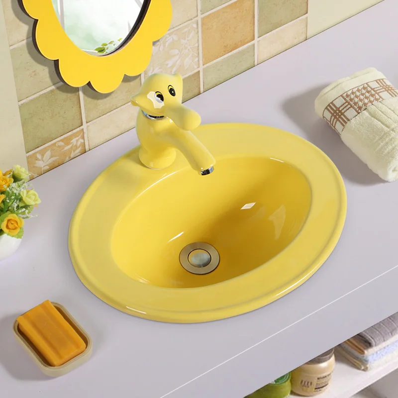 

Mulan Jia bathroom kindergarten children's washbasin color semi-embedded special washbasin platform for Taiwan basin