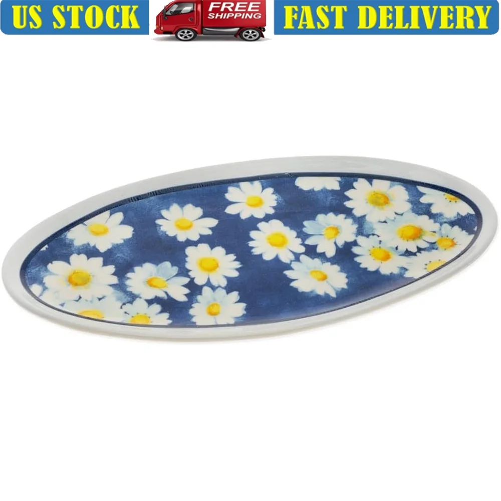 

Ceramic Oval Serving Plate 10.25 x 5.25 Inches Floral Design Dishwasher Microwave Safe Tableware Entertaining Dining