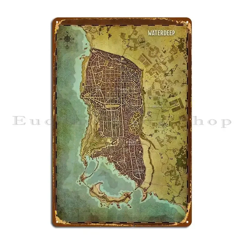 Waterdeep City Map 2 Metal Sign Personalized Club Printing Pub Create Tin Sign Poster